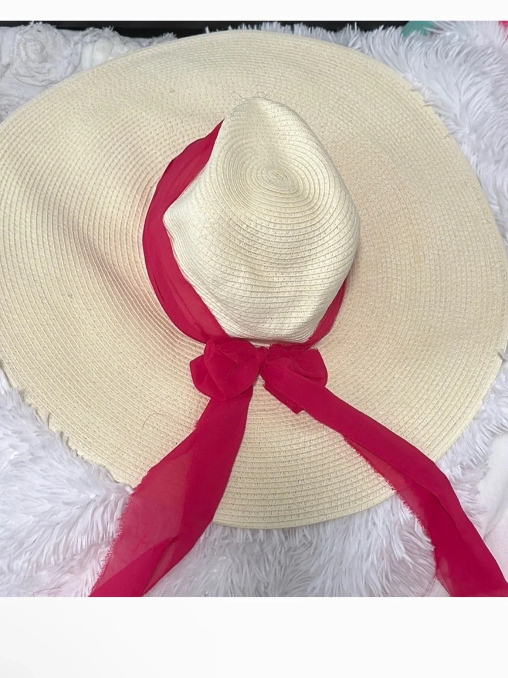 🆕 Porto Marino Straw Sun Hat with Hot Pink Ribbon -